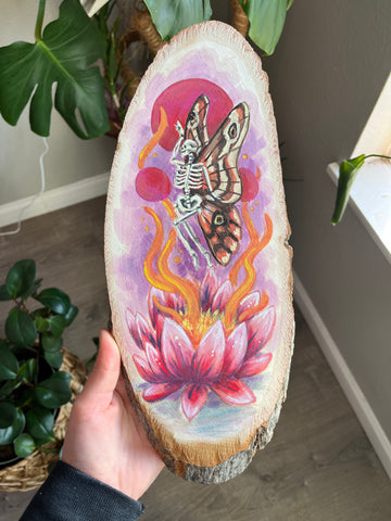 Kinetic Hand Painted Original - Skeleton & Lotus Plant Fantasy Art - Koiativity