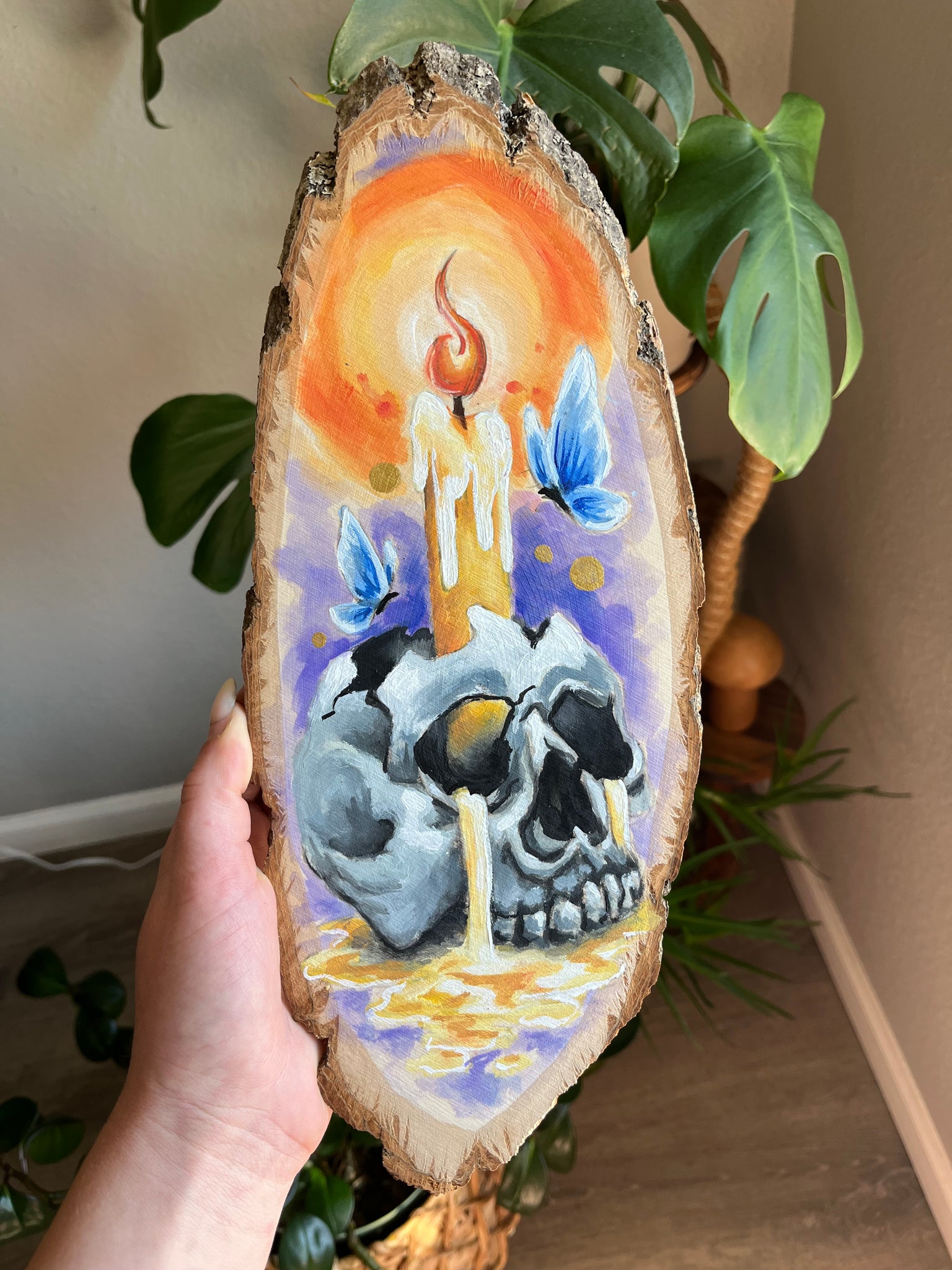 In Time Hand Painted Original - Skull & Butterfly Halloween Art - Koiativity