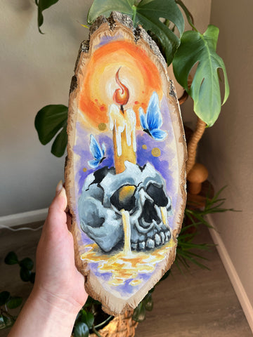 In Time Hand Painted Original - Skull & Butterfly Halloween Art - Koiativity